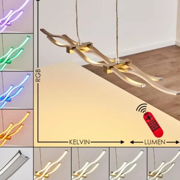 hofstein Suspension Gamsen LED Acier brossé, 3 lumières, Télécommandes, Changeur de couleurs* Lampes Modernes