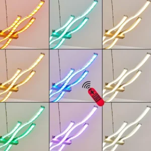 hofstein Suspension Gamsen LED Acier brossé, 3 lumières, Télécommandes, Changeur de couleurs* Lampes Modernes