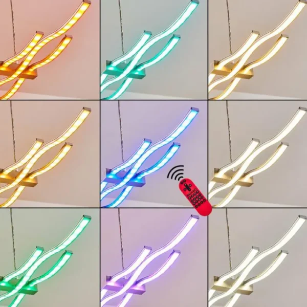 hofstein Suspension Gamsen LED Acier brossé, 3 lumières, Télécommandes, Changeur de couleurs* Lampes Modernes
