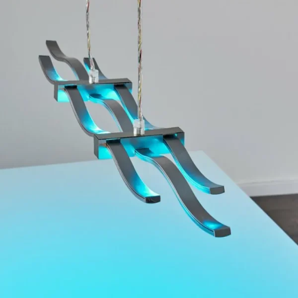 hofstein Suspension Gamsen LED Acier brossé, 3 lumières, Télécommandes, Changeur de couleurs* Lampes Modernes