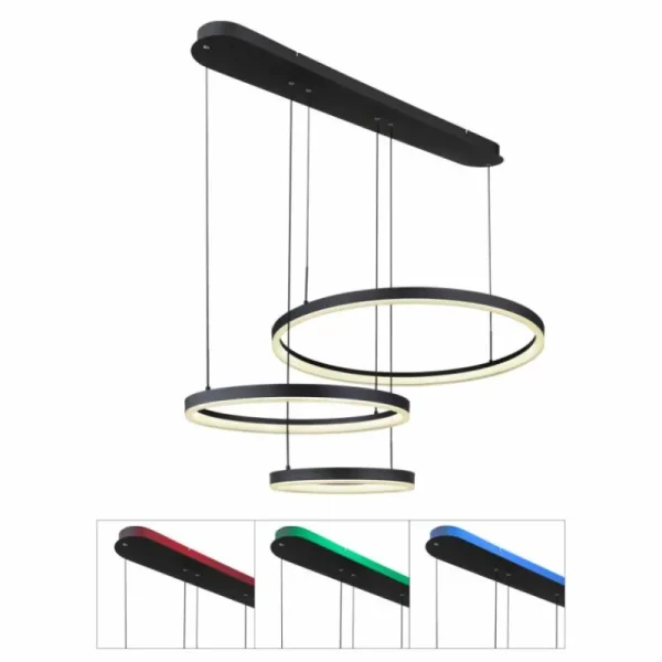 Luminaires Globo Lighting Suspension Globo AUGUSTO LED Or, Noir, 2 lumières, Télécommandes, Changeur de couleurs* Lampes En Verre