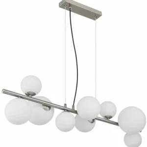 Luminaires Globo Lighting Suspension Globo RIHA LED Nickel mat, 9 lumières* Lampes En Verre