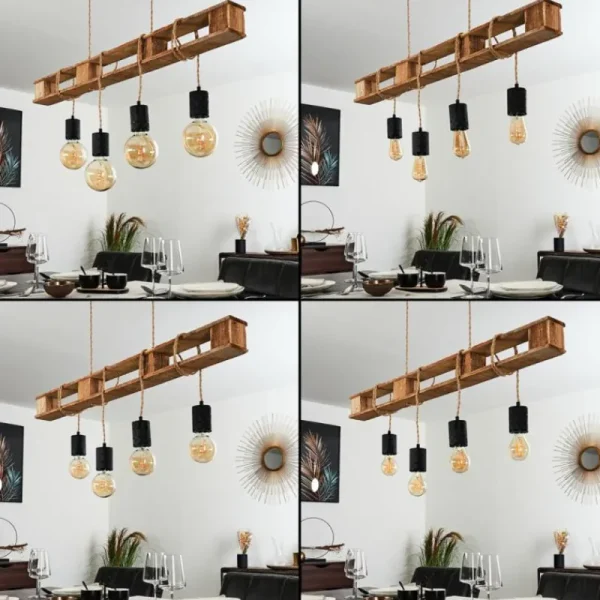 hofstein Suspension Gnitteryd Brun, Bois clair, Noir, 4 lumières* Lampes Modernes