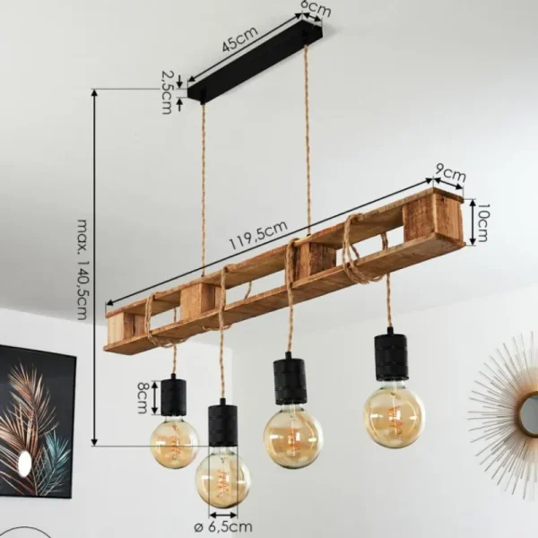 hofstein Suspension Gnitteryd Brun, Bois clair, Noir, 4 lumières* Lampes Modernes