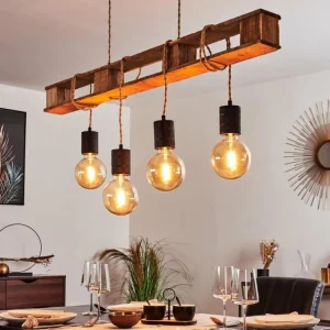 hofstein Suspension Gnitteryd Brun, Bois clair, Noir, 4 lumières* Lampes Modernes