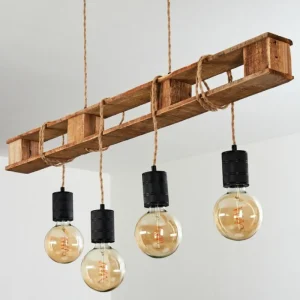 hofstein Suspension Gnitteryd Brun, Bois clair, Noir, 4 lumières* Lampes Modernes