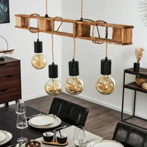 hofstein Suspension Gnitteryd Brun, Bois clair, Noir, 4 lumières* Lampes Modernes