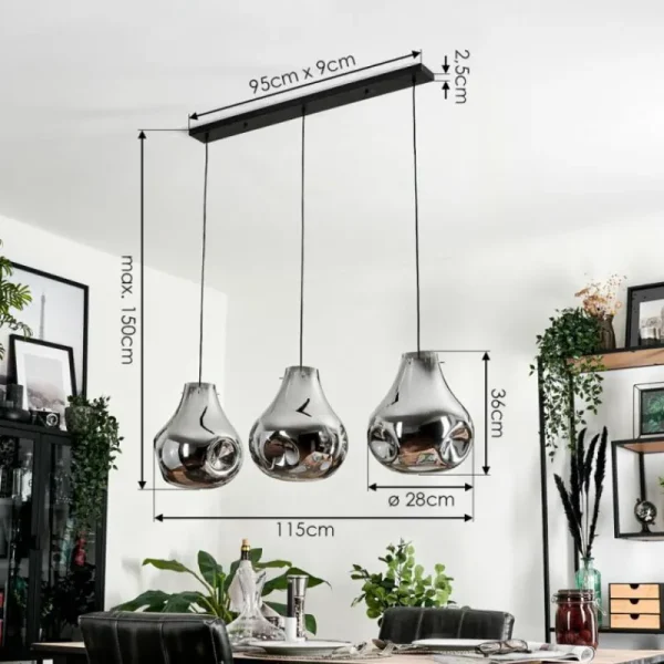hofstein Suspension Herisau Noir, 3 lumières* Lampes En Verre