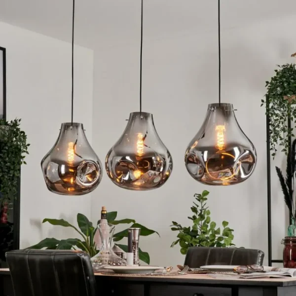 hofstein Suspension Herisau Noir, 3 lumières* Lampes En Verre