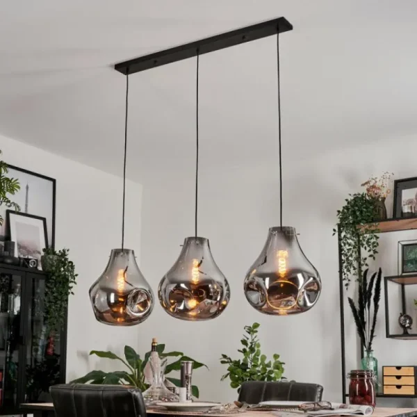 hofstein Suspension Herisau Noir, 3 lumières* Lampes En Verre