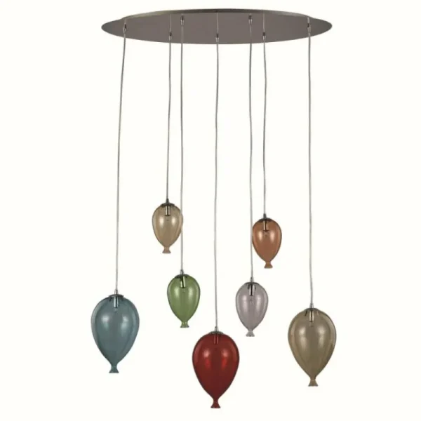 Luminaires Ideallux Suspension Ideal Lux CLOWN Chrome, 7 lumières* Lampes En Verre