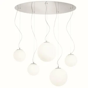 Luminaires Ideallux Suspension Ideal Lux MAPA Chrome, 5 lumières* Lampes En Verre