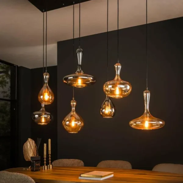 hofstein Suspension Karaf Anthracite, 7 lumières* Lampes En Verre