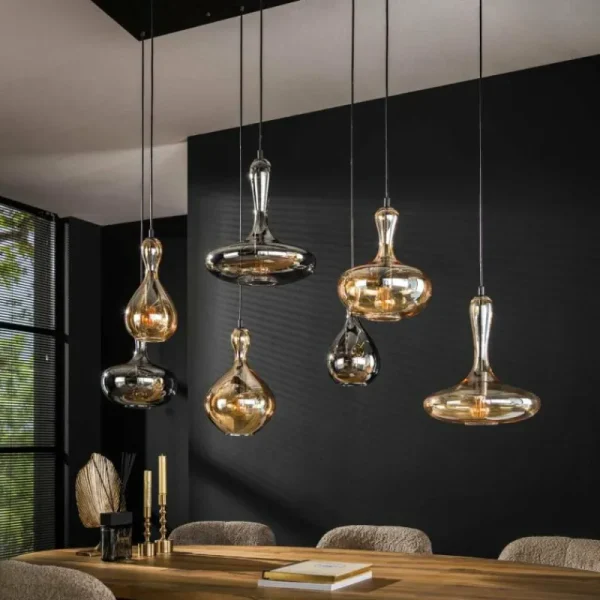 hofstein Suspension Karaf Anthracite, 7 lumières* Lampes En Verre