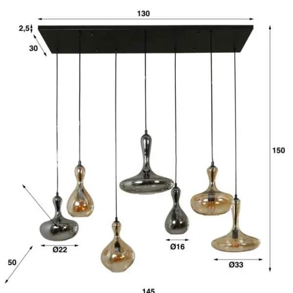 hofstein Suspension Karaf Anthracite, 7 lumières* Lampes En Verre