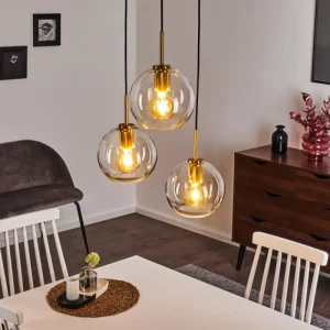 hofstein Suspension Karo Laiton, Noir, 3 lumières* Lampes En Verre