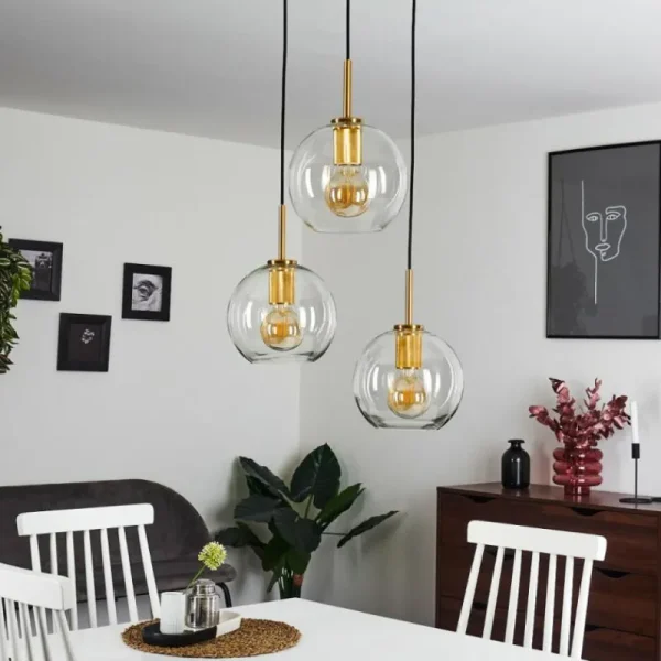 hofstein Suspension Karo Laiton, Noir, 3 lumières* Lampes En Verre