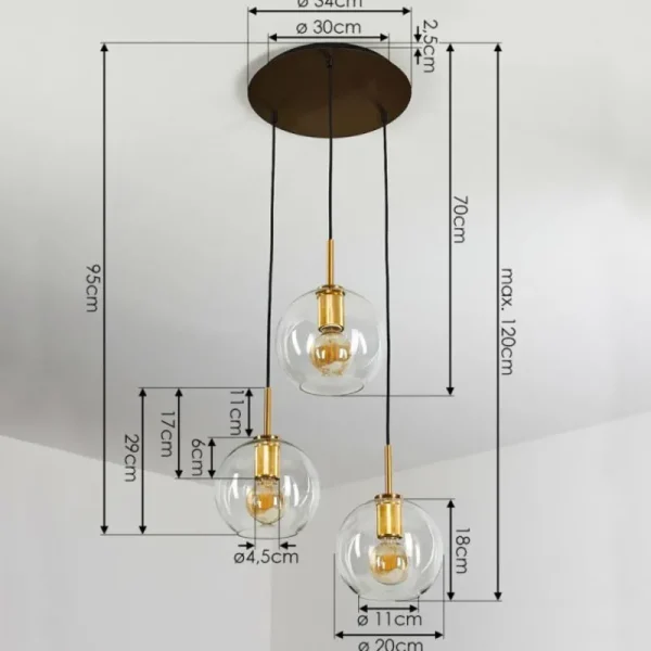 hofstein Suspension Karo Laiton, Noir, 3 lumières* Lampes En Verre