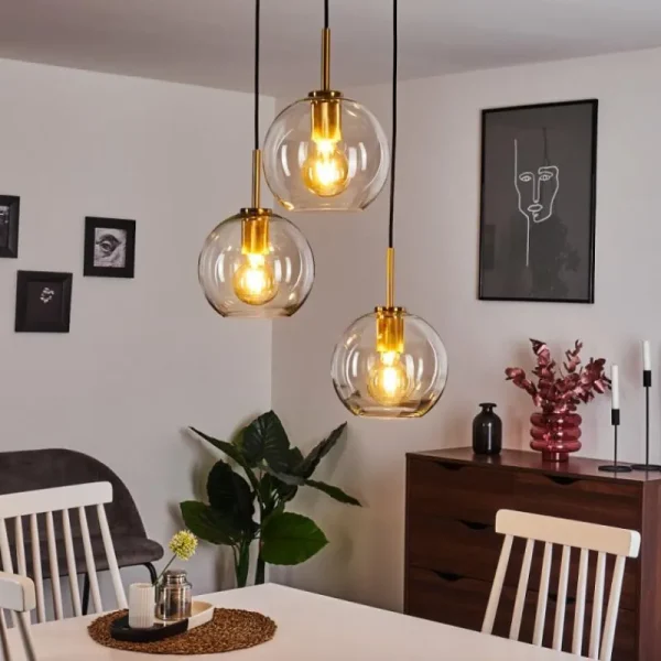 hofstein Suspension Karo Laiton, Noir, 3 lumières* Lampes En Verre