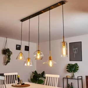 hofstein Suspension Karo Laiton, Noir, 5 lumières* Lampes En Verre