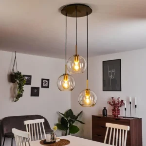 hofstein Suspension Karo Laiton, Noir, 3 lumières* Lampes En Verre