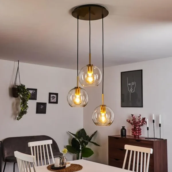 hofstein Suspension Karo Laiton, Noir, 3 lumières* Lampes En Verre