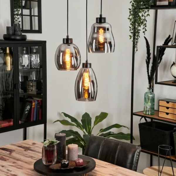 hofstein Suspension Kenong Fumé, Noir, 3 lumières* Lampes Modernes