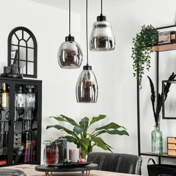 hofstein Suspension Kenong Fumé, Noir, 3 lumières* Lampes Modernes