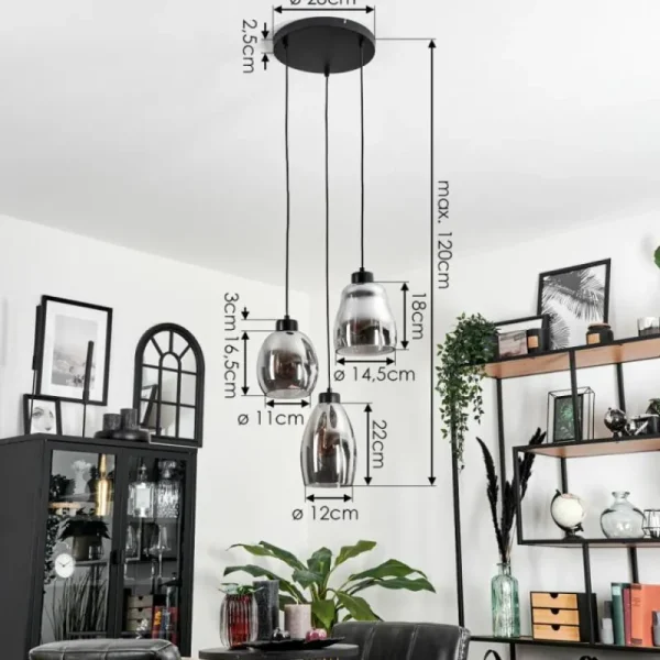 hofstein Suspension Kenong Fumé, Noir, 3 lumières* Lampes Modernes