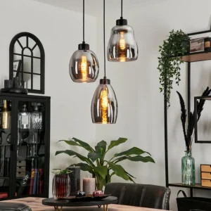 hofstein Suspension Kenong Fumé, Noir, 3 lumières* Lampes Modernes