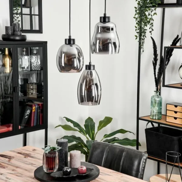 hofstein Suspension Kenong Fumé, Noir, 3 lumières* Lampes Modernes