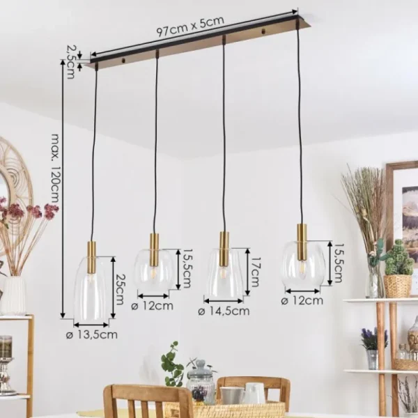 hofstein Suspension Kenong Laiton, 4 lumières* Lampes En Verre
