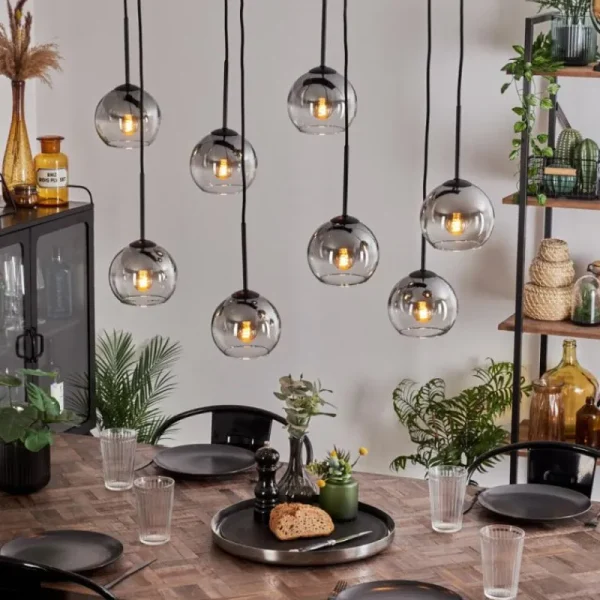 hofstein Suspension Koyoto Clair, Fumé, 8 lumières* Lampes Modernes