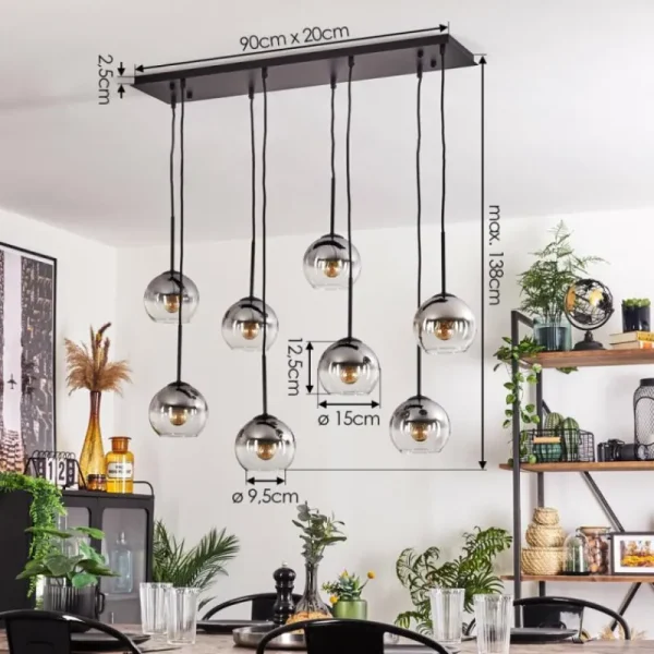 hofstein Suspension Koyoto Clair, Fumé, 8 lumières* Lampes Modernes