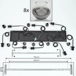 hofstein Suspension Koyoto Clair, Fumé, 8 lumières* Lampes Modernes