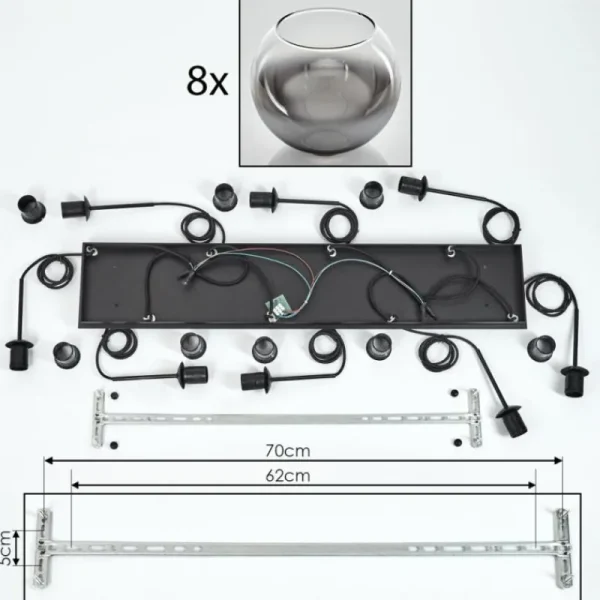 hofstein Suspension Koyoto Clair, Fumé, 8 lumières* Lampes Modernes