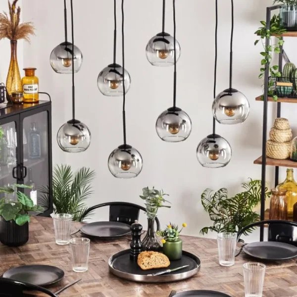 hofstein Suspension Koyoto Clair, Fumé, 8 lumières* Lampes Modernes