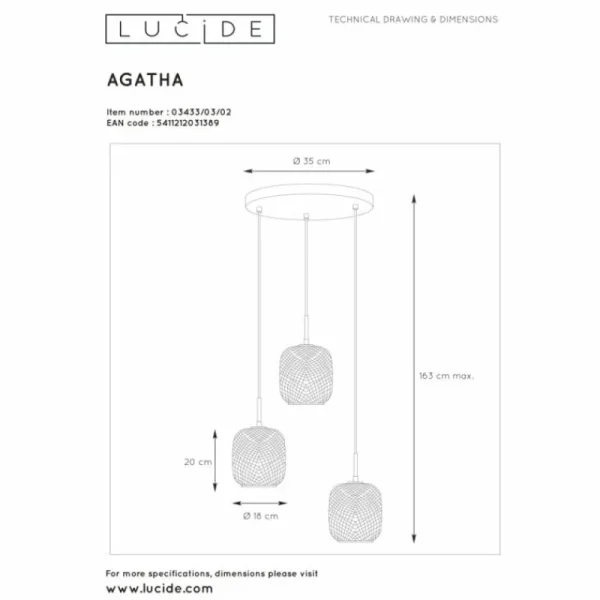 Luminaires Lucide Suspension Lucide AGATHA Or, Laiton, 3 lumières* Lampes En Verre