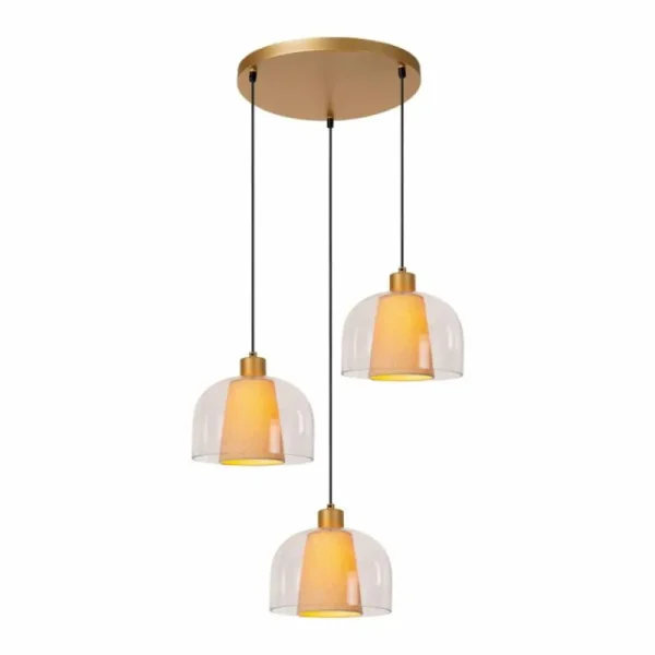 Luminaires Lucide Suspension Lucide GUNHILD Or, Laiton, 3 lumières* Lampes En Verre