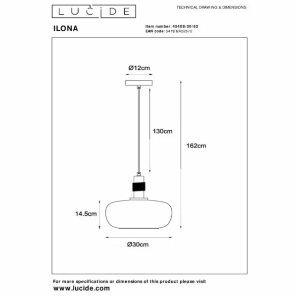 Luminaires Lucide Suspension Lucide ILONA Noir, 1 lumière* Lampes En Verre