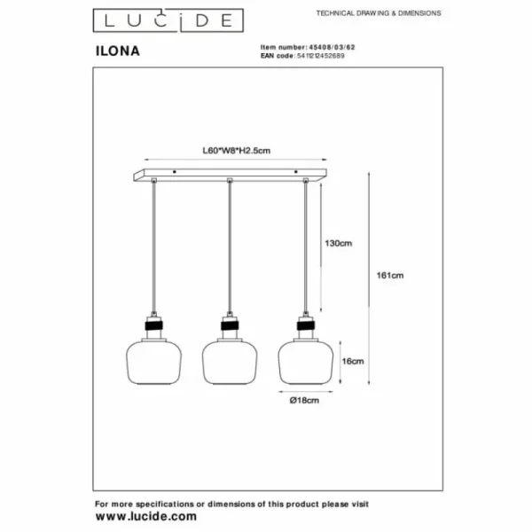 Luminaires Lucide Suspension Lucide ILONA Noir, 3 lumières* Lampes En Verre