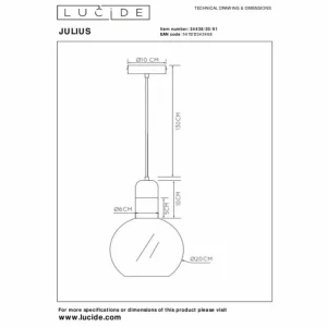 Luminaires Lucide Suspension Lucide JULIUS Blanc, 1 lumière* Lampes En Verre