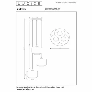 Luminaires Lucide Suspension Lucide MEDINE Noir, 3 lumières* Lampes En Verre