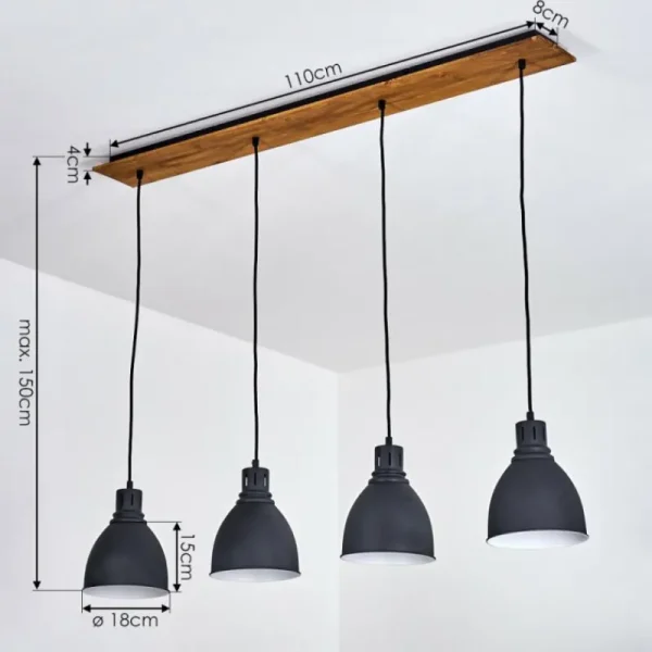 hofstein Suspension Malabe Bois foncé, Noir, 4 lumières* Lampes Modernes