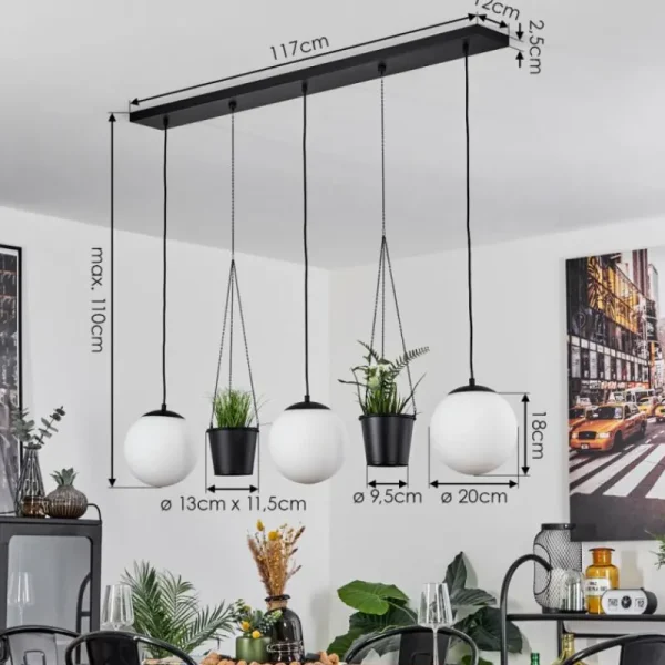 hofstein Suspension Malhadancha Noir, 3 lumières* Lampes En Verre