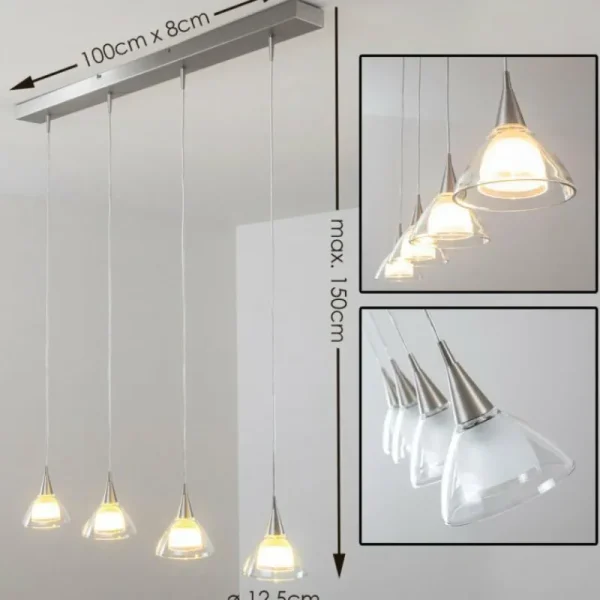 hofstein Suspension Masterlight Caterina LED Nickel mat, 4 lumières* Lampes En Verre