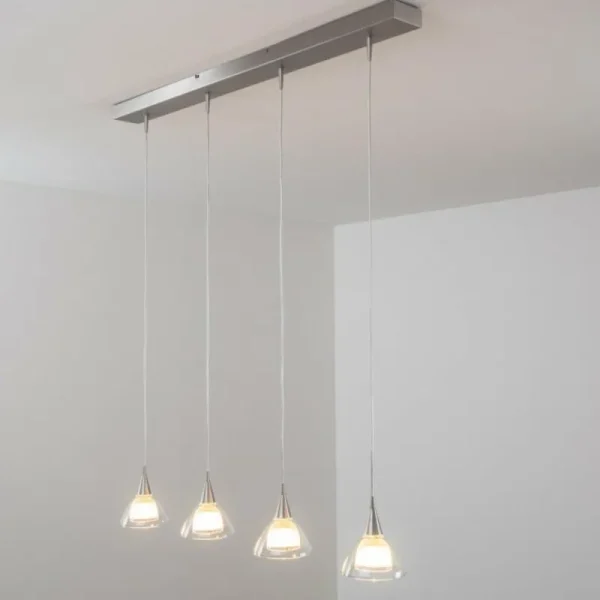 hofstein Suspension Masterlight Caterina LED Nickel mat, 4 lumières* Lampes En Verre