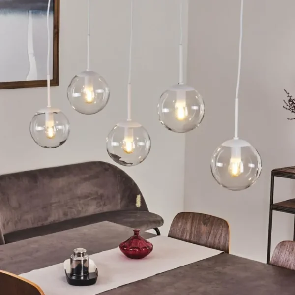 hofstein Suspension Mesas Blanc, 5 lumières* Lampes En Verre