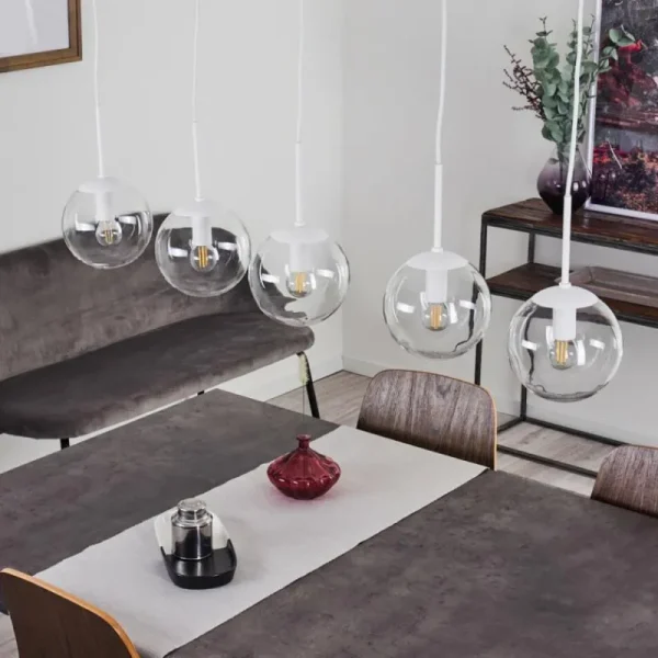 hofstein Suspension Mesas Blanc, 5 lumières* Lampes En Verre