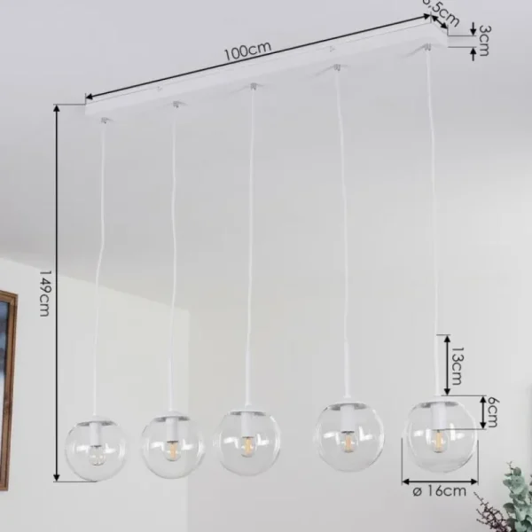 hofstein Suspension Mesas Blanc, 5 lumières* Lampes En Verre